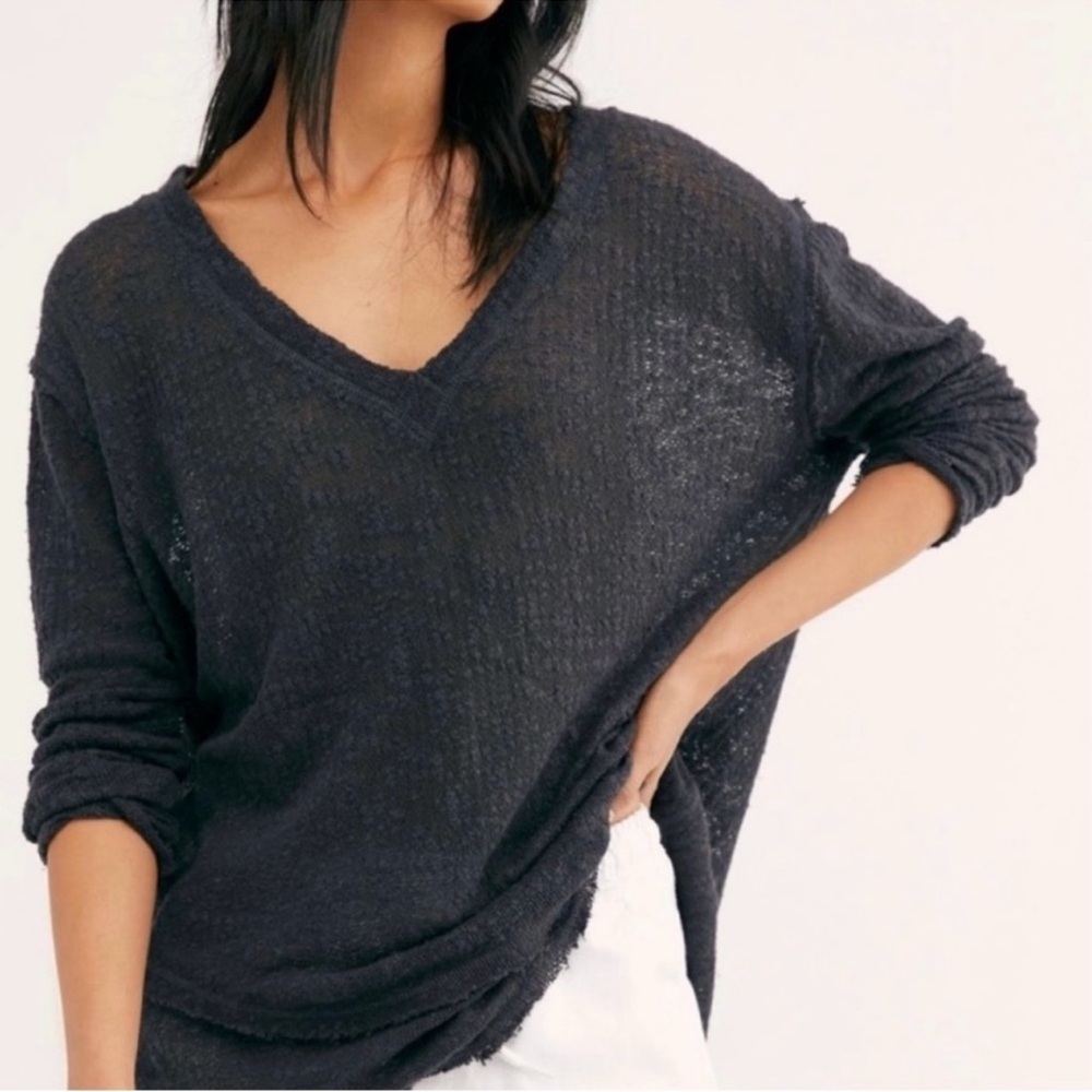 Free people ocean air hacci tunic shirt in black